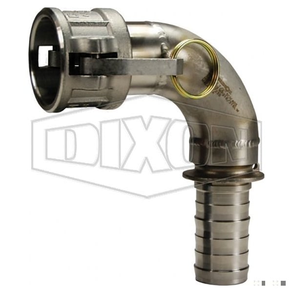 Type-C 90Deg Cam and Groove Elbow, 1-1/2 in, Female Coupler x Hose Shank, 316 SS, Domestic